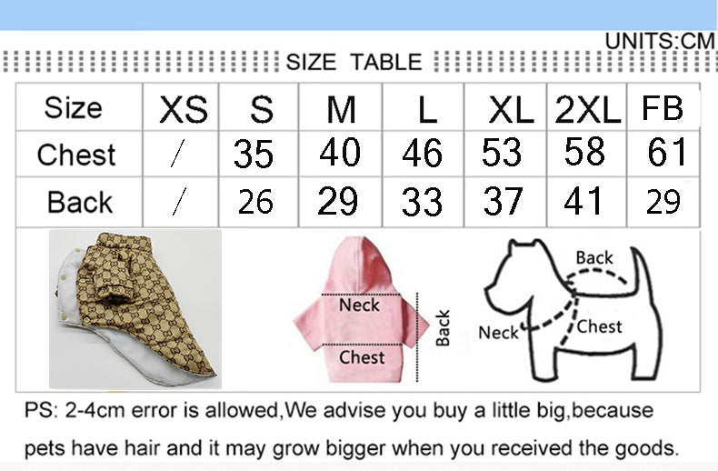 G-G luxury design pet dog jacket clothes